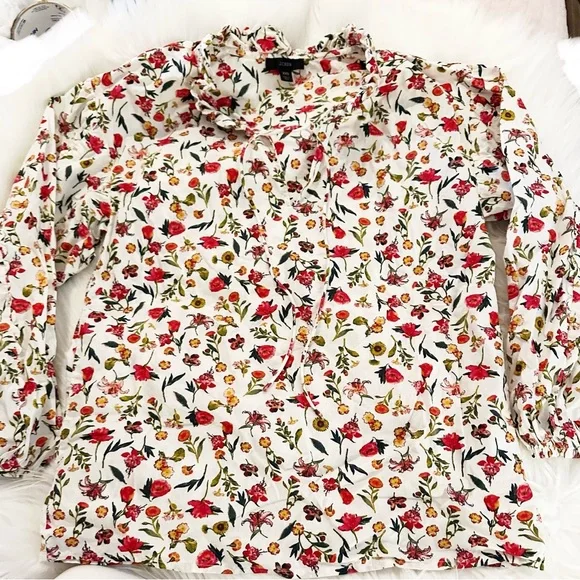 J.‎ Crew Ruffle Tie Neck Floral Cotton Popover XXS - Picture 2 of 14